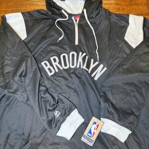Majestic Brooklyn Nets 4XLT Big Tall Hooded Quarter Zip Sweatshirt NBA NWT